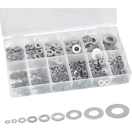 Stainless Steel Washer Washer Assortment Large Small Flat Washers M2/2.5/3/4/5/6/8/10/12 Metal Washers with Plastic Box diy Mechanical