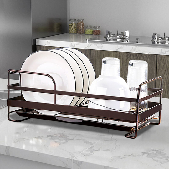 Metal Wire Dish Storage Rack with Drip Tray - Livingandhome