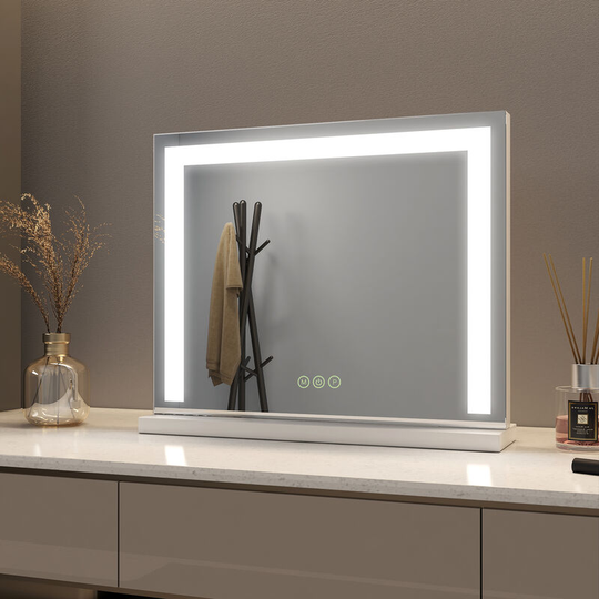 Meykoers - Hollywood Makeup mirror 50x42cm, Tabletop Cosmetic Mirror White Border with 3 Color Lighting Modes, Touch Control - 50x42x12cm | 3 light