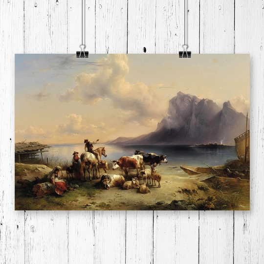 'Animals and Landscape' by Friedrich Gauermann Graphic Art