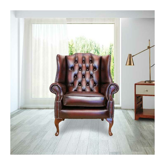 Designersofas4u - Chesterfield Mallory Flat Wing Queen Anne High Back Wing Chair uk Manufactured Antique Oxblood