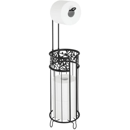 Metal Freestanding Toilet Paper Holder - Modern Toilet Paper Holder for Bathroom - Stylish Toilet Tissue Dispenser - Black