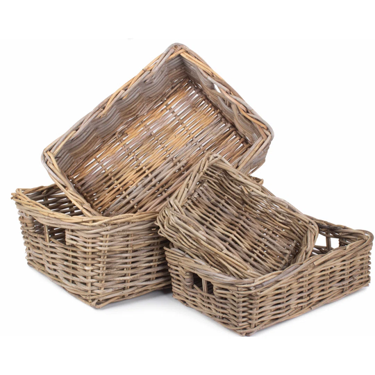 Shallow Rectangular Rattan 4 Piece Basket Set