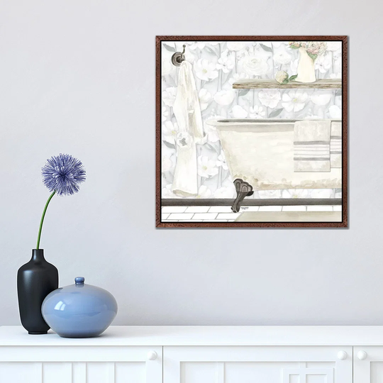 White Floral Bath II by Tara Reed - Graphic Art Print on Canvas