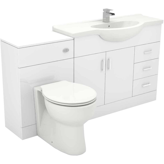 Wholesale Domestic - Alexander James Gloss White 1550mm 2 Door 3 Drawer Vanity Unit Toilet Suite - White