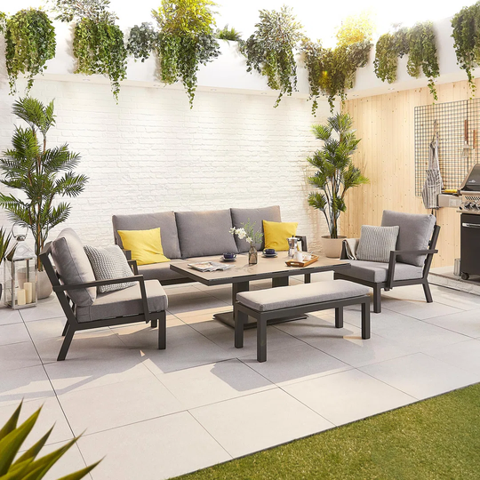 Vogue 3 Seat Sofa Set With Rising Table & Bench - Grey