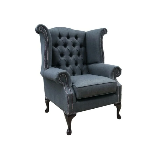 Chesterfield Linen Queen Anne High Back Wing Chair Charles Charcoal Grey