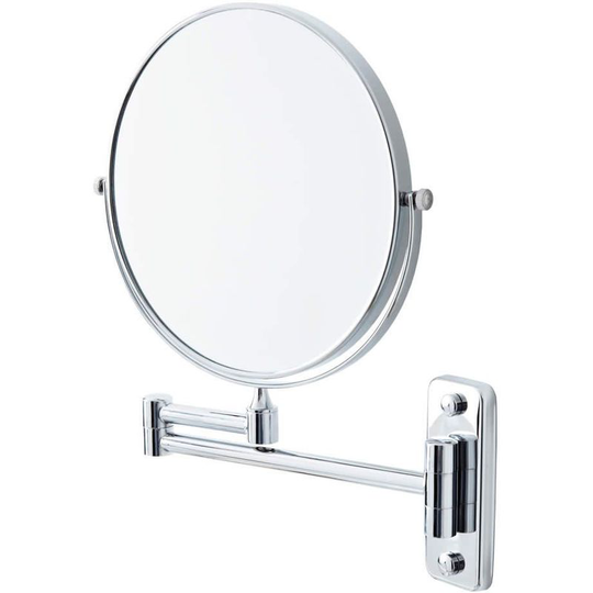 Mirage - Modern Wall Mounted Round Double Sided Extendable Bathroom Shaving Vanity Mirror with 2x Magnification - Chrome - Milano