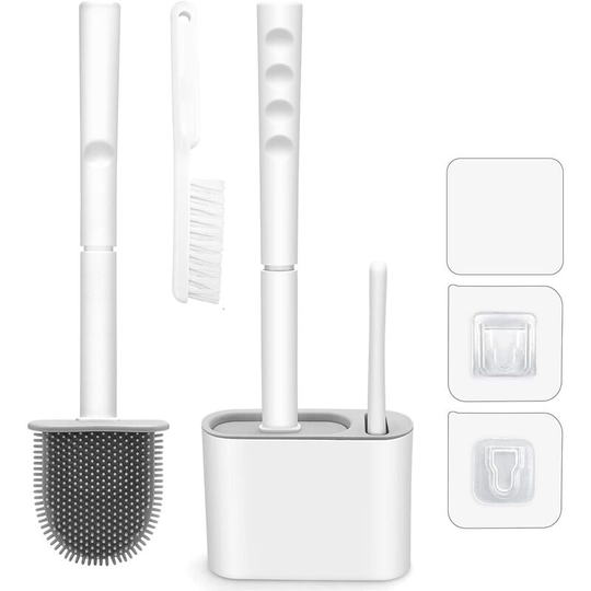 Silicone Toilet Brush and Cleaning Brush Toilet Brushes with Long Handle WC Toilet Brush with Wall Mount for Bathroom or WC