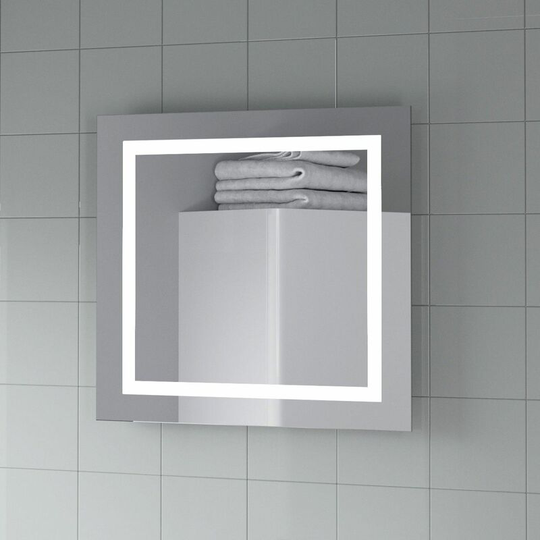 Led Bathroom Mirror 500x500mm Demister Pad Square Mains Powered Wall Mounted - Silver