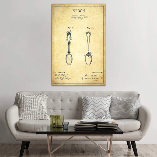 'Spoon Vintage Patent Blueprint' - Wrapped Canvas Drawing Print