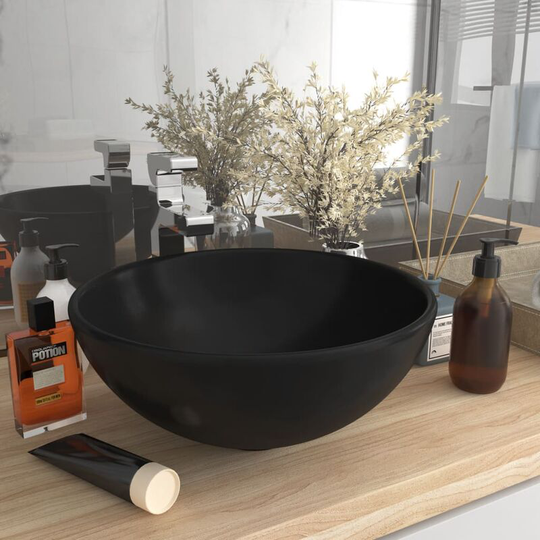 Luxury Bathroom Basin Round Matt Black 32.5x14 cm Ceramic - Black