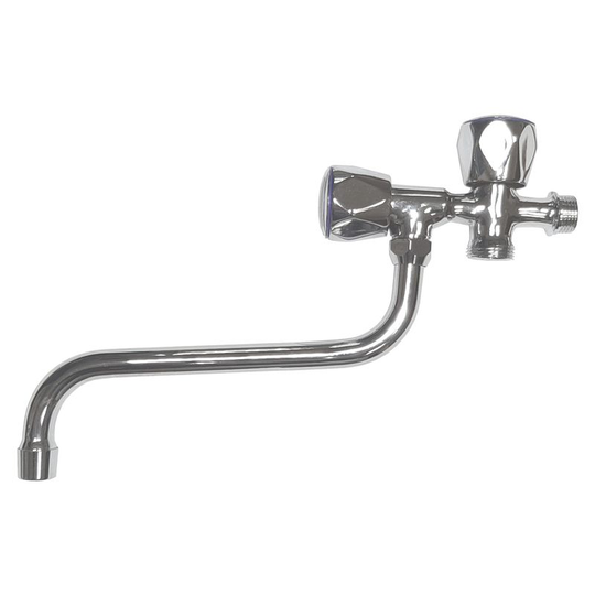 Double Garden Long Spout Tap 1/2' x 3/4' Inch bsp Washing Machine Inlet
