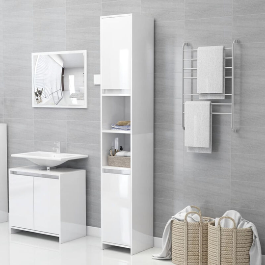 Bathroom Cabinet High Gloss White 30x30x183.5 cm Chipboard