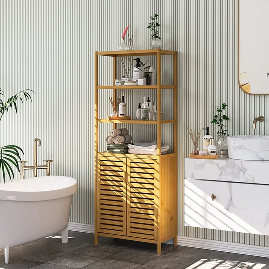 Liska 64Cm W x 168Cm H x 33Cm D Solid Wood Free-Standing Bathroom Cabinet