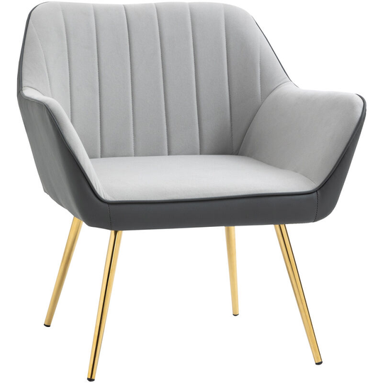 Accent Chairs Velvet Armchairs for Living Room and Bedroom Light Grey - Light Grey - Homcom