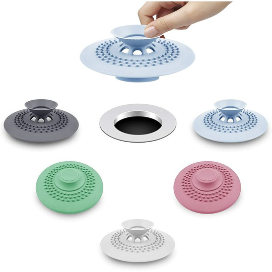 Set of 5 Silicone Shower Drain Plugs for Tub, Sink, Tub, Lavender, Kitchen, Bathroom (5 Colors)