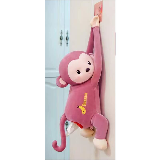 Tissue Holder for Car, Creative Monkey Car Tissue Box Storage Organizer Paper Holder for Bath Bedroom Car (Pink)