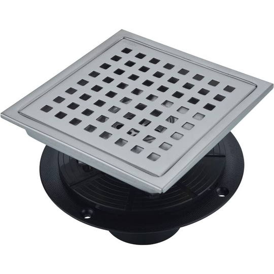 6' (150mm) Square Floor Shower Drain for Bathroom with Adjustable Shower Drain Base Flange, sus 304 Stainless Steel Floor Drain