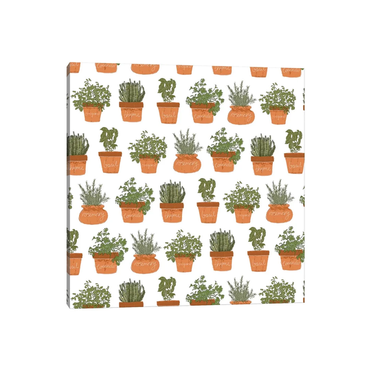 Potted Herbs Pattern by Vicky Yorke - Graphic Art Print on Canvas