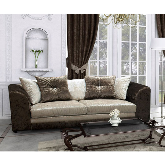 Bella 3 Seater Crushed Velvet Sofa - Brown & Mink