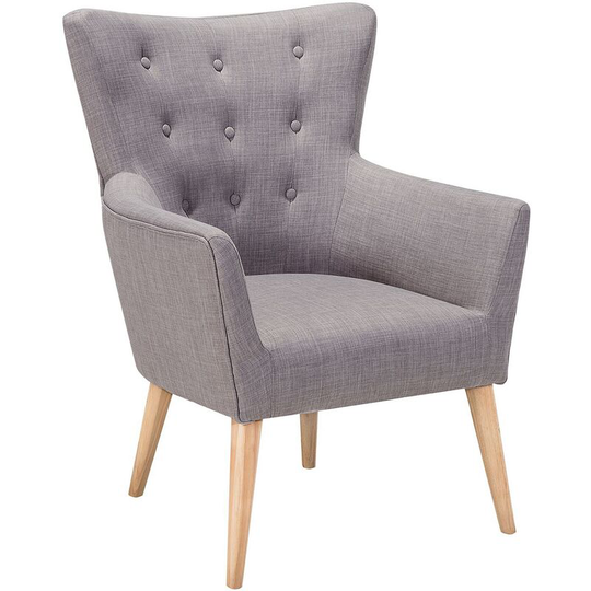 Beliani - Mid Century Modern Wingback Armchair Buttoned Grey Fabric Polyester Angen - Grey