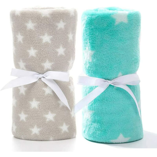 Betterlife Set of 2 Baby Blankets Newborn Fleece Plaid Baby Soft for Girl and Boy as Birth Gift 75 * 100CM, Green and Gray