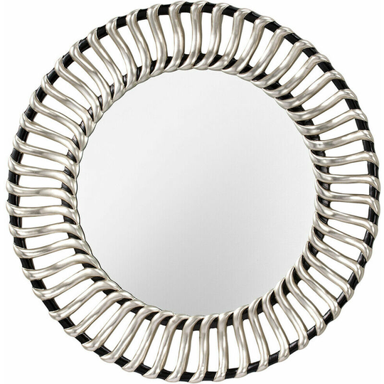 Mirror Large Contemporary Black Circular Frame Thick Silver Spokes Black Silver