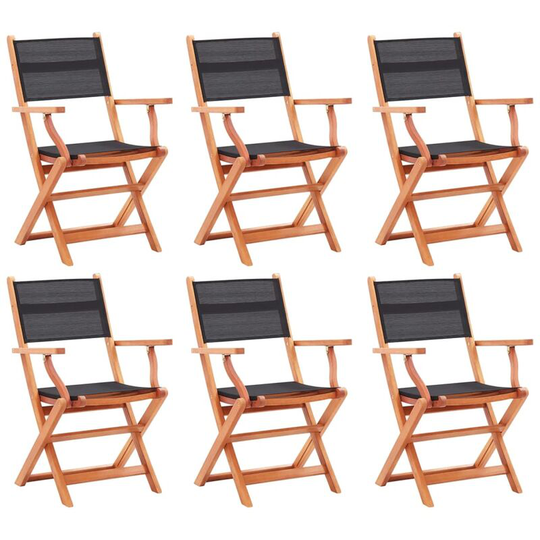 Folding Garden Chairs 6 pcs Black Solid Eucalyptus Wood&Textilene Vidaxl Black