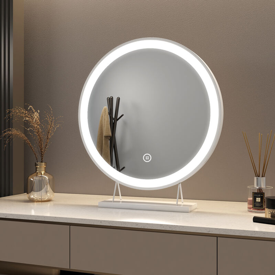 Meykoers - Hollywood Makeup mirror ф48cm White Border, led Makeup Mirror with 3 Color Lighting Modes, Touch Control - 53x48x10cm | 3 light colors