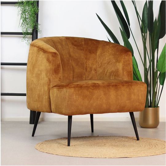 Velvet armchair Billy Yellow - Cognac, Yellow, Beige