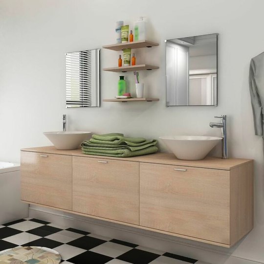 Eight Piece Bathroom Furniture and Basin Set Beige VDTD15791 - Topdeal