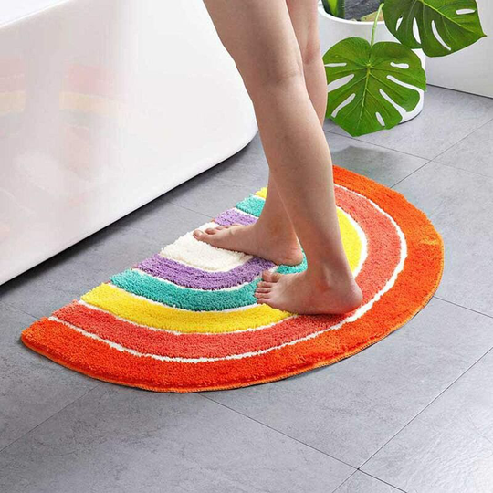 Perlerare - Striped Colored Bath Mat Half Round Non-Slip And Absorbent Microfiber For Bathtub, Shower, Bathroom, Kitchen, Hallway, Bedroom Washable