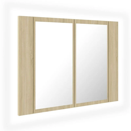 LED Bathroom Mirror Cabinet Sonoma Oak 60x12x45 cm Acrylic vidaXL - Brown