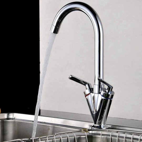 Kitchen Sink Mixer Taps Twin Dual Lever Spout Chrome Modern Kitchen Sink Basin Mono Brass Faucet Swivel 360° with Hose Chrome Faucet