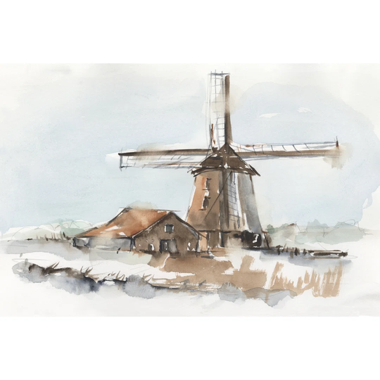 Windmill Watercolour I - Wrapped Canvas Painting