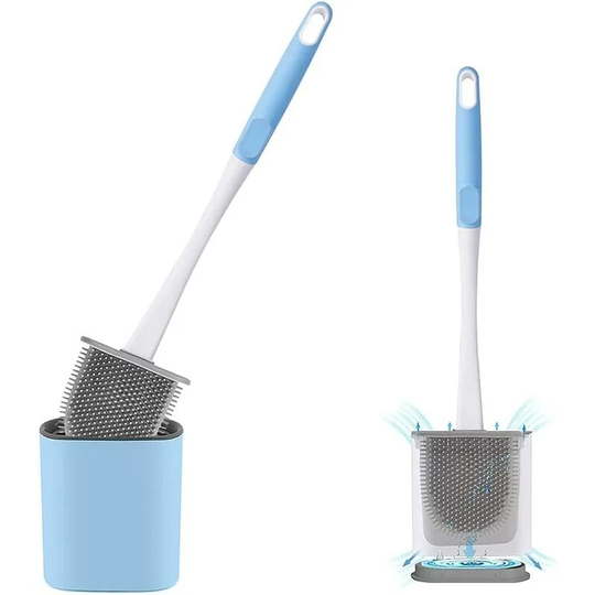 Blue Toilet Brush, Silicone Toilet Brush with Holder Quick-Drying Toilet Brush Silicone Toilet Brush Wall-Mounted Toilet Brush for Bathroom and