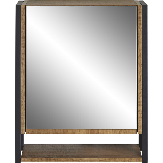 Black/Wood Effect Bathroom Mirrored Door Storage Cabinet - Wood Effect/Black