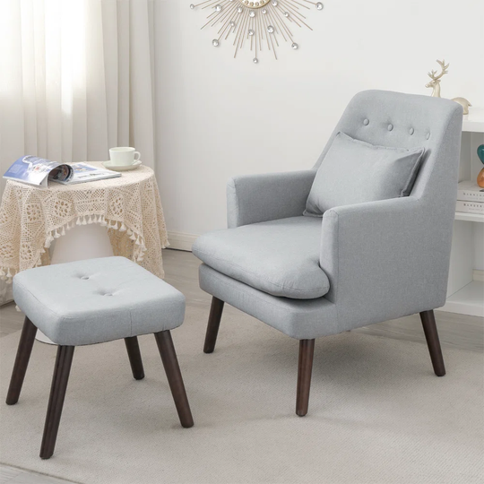 Linen Accent Armchair With Footstool Grey