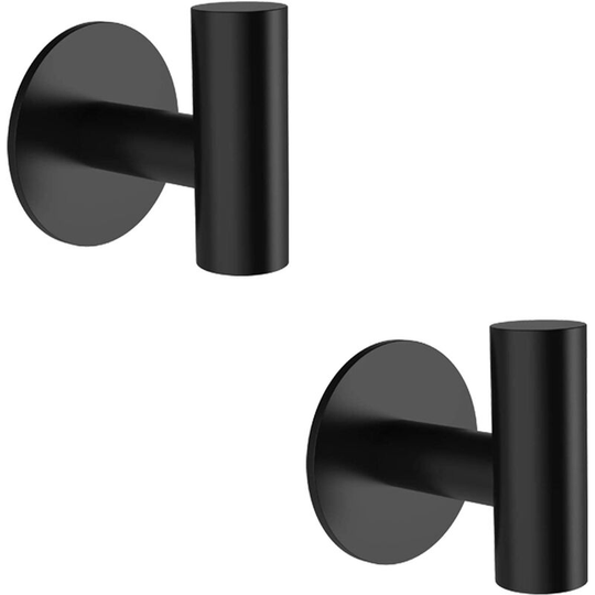 Adhesive Hook, Stainless Steel Bathroom Wall Hook, Self Adhesive Towel Holder for Kitchen, Living Room and Office, Rustproof and Waterproof (Black