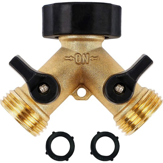 2 Way Garden Hose Splitter, Heavy Duty Brass Faucet Splitter, 2 Valve Y Splitter with 2 Extra Rubber Washers