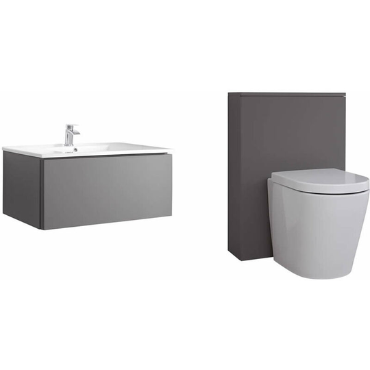 Milano - Oxley - Grey 800mm Bathroom Vanity Unit with Basin, Toilet wc Unit and Back to Wall Pan