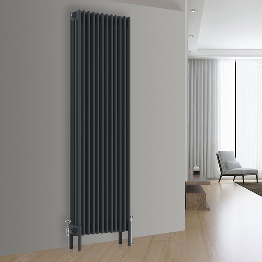 NRG - Traditional Cast Iron Style Radiator Anthracite Central Heating Rads Vertical 4 Column 1800x560mm