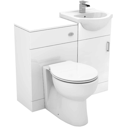Wholesale Domestic - Alexander James Gloss White 950mm 1 Door Vanity Unit Toilet Suite - White