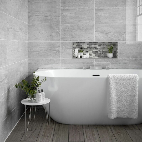 Pannal Light Grey Gloss Ceramic Tile Sample - Grey - Amiata