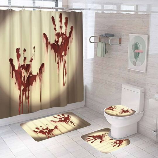 Halloween Bloody Palm Tree Shower Curtain Sets, Generic 71 inch x 71 inch Halloween Bathroom Decor Set - Shower Curtain with Mat, Toilet Lid Cover,