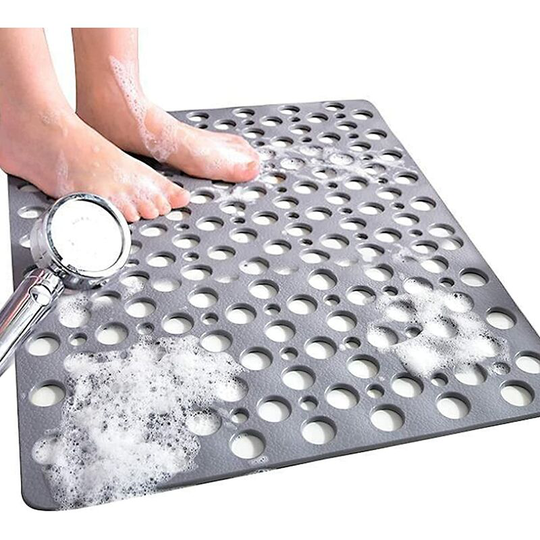 Anti-Mildew Non-Slip Square Shower Mat, 53 x 53cm Non-Slip Rubber Bath Mat with Drain Holes, Machine Washable, Gray