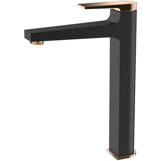 Invena - Black/Rose Gold Brass Bathroom Tall Basin Faucet Mixer Tap + Click-Clack Plug