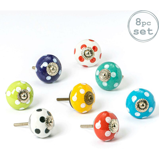 Round Ceramic Cabinet Knobs - 9 Colours - Pack of 9 - Nicola Spring