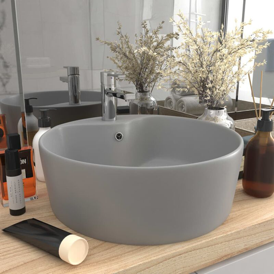 Luxury Wash Basin with Overflow Matt Light Grey 36x13 cm Ceramic - Grey